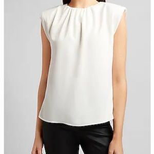 Express Gathered Neck Padded Shoulder Grammercy Cream Top XL